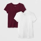 Girls' Short Sleeve Rib Neck 2pk T-shirt - Art Class White/burgundy