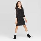Girls' 3/4 Sleeve Shine Crochet Sweater Dress - Cat & Jack Black S, Girl's,