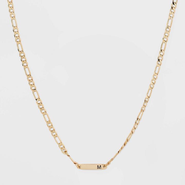 Gold Plated Figaro Bar Initial 'm' Chain Necklace - A New Day Gold