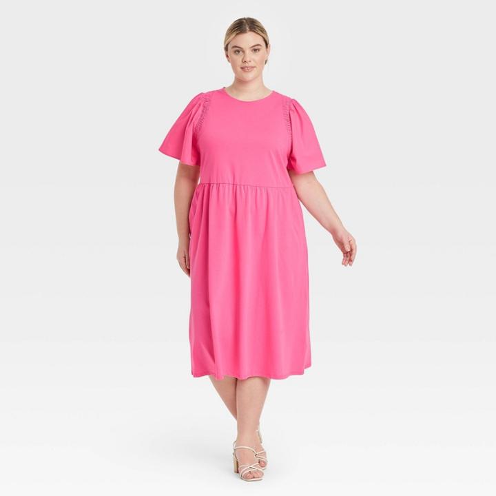 Women's Plus Size Angel Short Sleeve Smocked Knit Dress - Who What Wear Pink