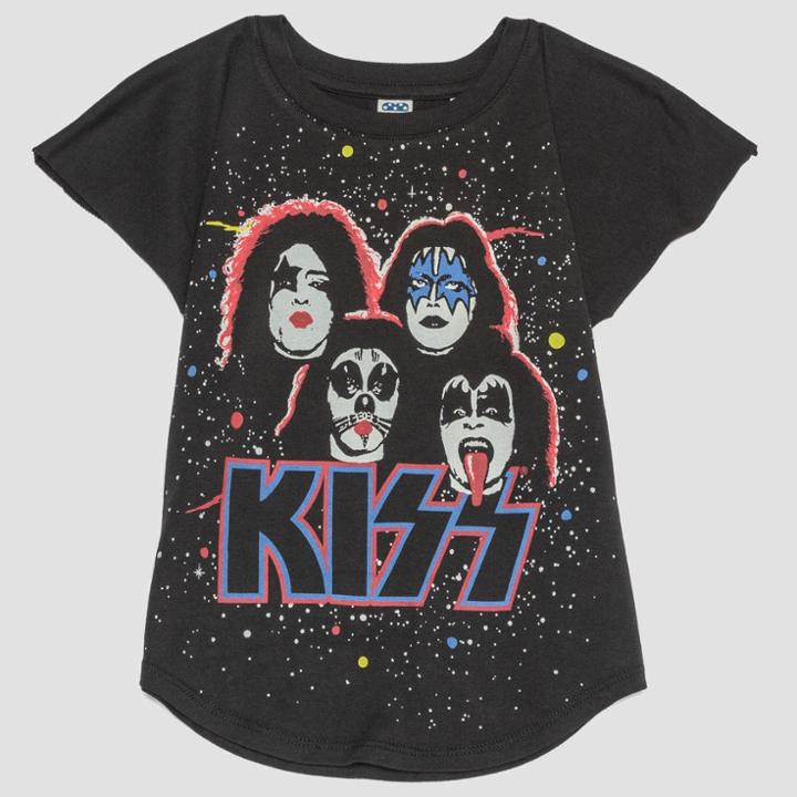 Junk Food Toddler Girls' Kiss Short Sleeve T-shirt - Black