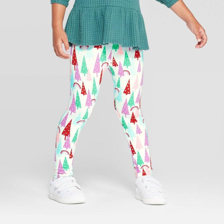 Toddler Girls' 'rainbow Trees' Leggings - Cat & Jack Cream 18m, Girl's, White