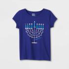 Girls' Adaptive Hanukkah Menorah Short Sleeve Graphic T-shirt - Cat & Jack Blue