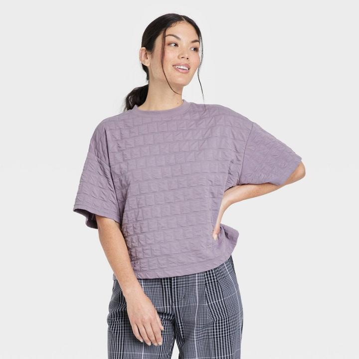 Women's Bell Short Sleeve Quilted Boxy T-shirt - A New Day Purple