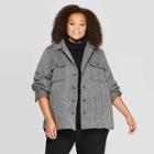 Women's Plus Size Long Sleeve Front Button-down Coat - Who What Wear Black/white