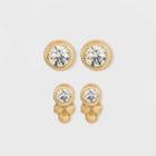 14k Gold Plated Cubic Zirconia Triple Circle Cubic Zirconia Stud Earrings - A New Day