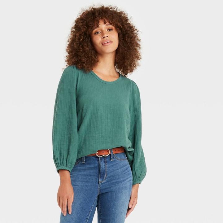 Women's Balloon 3/4 Sleeve Gauze Blouse - Universal Thread Green
