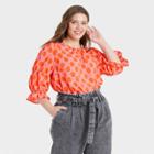 Women's Plus Size Polka Dot Puff 3/4 Sleeve Top - Who What Wear Pink