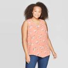 Women's Plus Size Floral Print Sleeveless Collared Button-front Blouse - Ava & Viv Apricot