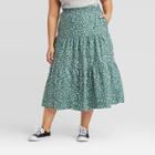 Women's Plus Size Floral Print Mid-rise A-line Midi Skirt - Universal Thread Green 1x, Women's,