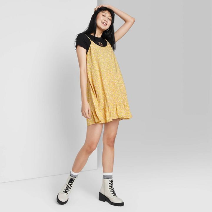 Women's Ruffle Hem Woven Dress - Wild Fable Gold Floral