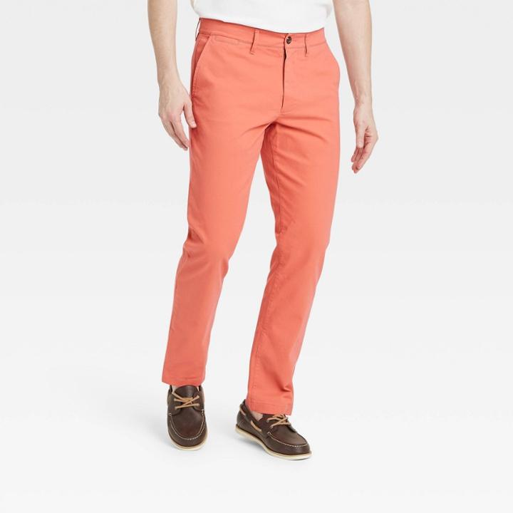 Men's Athletic Fit Hennepin Chino Pants - Goodfellow & Co Coral Stone 28x30, Pink/grey