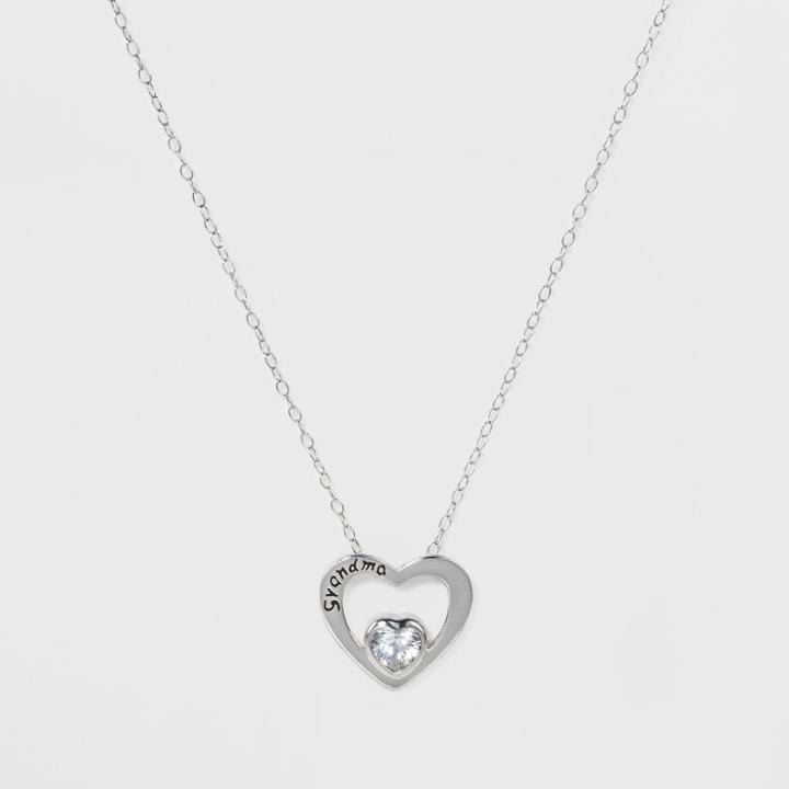Target Pendant Sterling Silver Heart With Grandma And Cubic Zirconia On Chain - Silver/clear