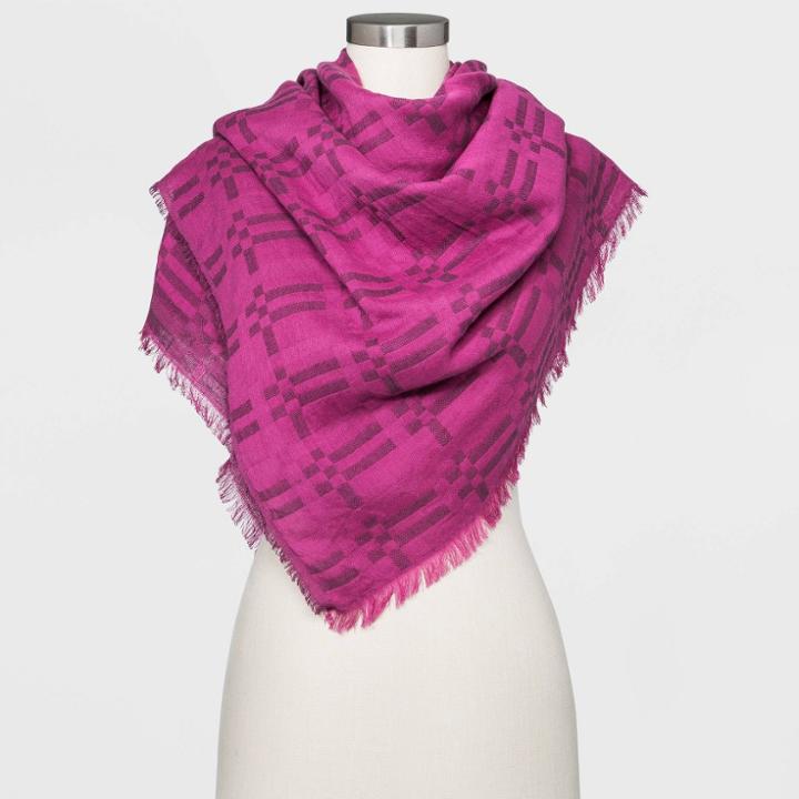 Women's Plaid Oversized Double Weave Square Scarf - Universal Thread Purple