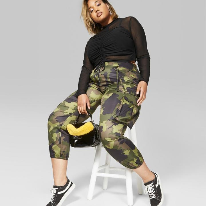 Women's Plus Size Camo Print Cargo Pants - Wild Fable Green