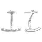 Target Women's Button Post Drop Earring Sterling Silver Curved Tube Front Back -