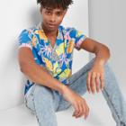 Men's Floral Print Short Sleeve Button-down Shirt - Original Use - Blue S, Men's,