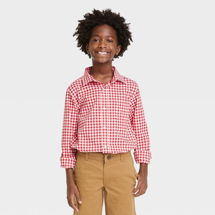 Boys' Button-down Long Sleeve Woven Shirt - Cat & Jack Red