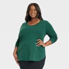 Women's Plus Size Long Sleeve Scoop Neck T-shirt - Ava & Viv Green