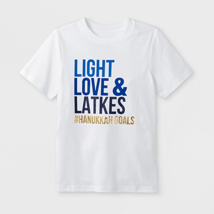 Kids' Short Sleeve 'light, Love & Latkes' Baseball T-shirt - Cat & Jack White