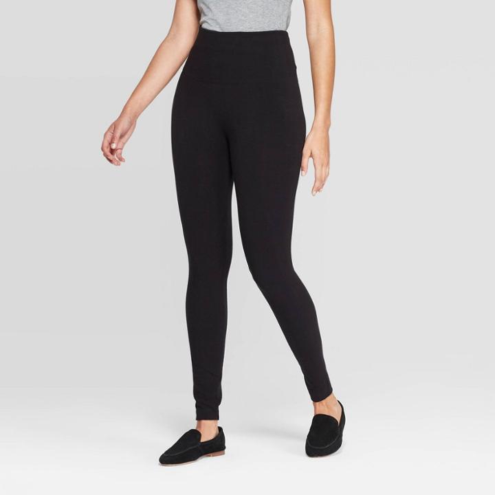 Women's Seamless High Waist Fleece Lined Leggings - A New Day Black