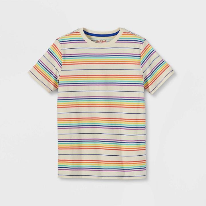 Boys' Rainbow Striped Short Sleeve T-shirt - Cat & Jack Cream