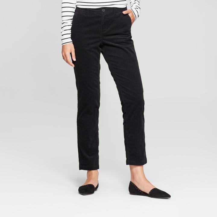 Women's Slim Corduroy Pants - A New Day Black