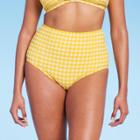 Kona Sol Women's Textured Gingham High Waist Full Coverage Bikini Bottom - Kona