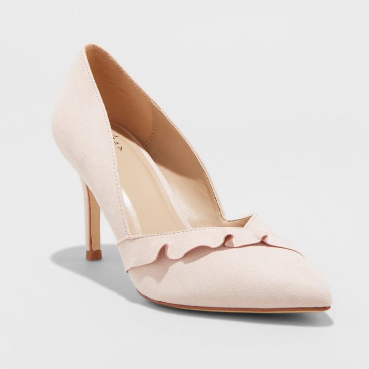 Women's Elisabeth Wide Width Ruffle Heel Pumps - A New Day Blush 8w, Size: