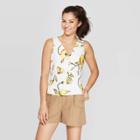 Women's Floral Print Regular Fit Deep V-neck Sleeveless Tank - A New Day White
