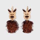 No Brand Reindeer Pom Pom Earrings - Brown