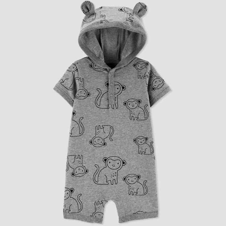 Petitebaby Boys' Monkey Short Hooded Romper - Just One You Made By Carter's Gray Newborn, Boy's