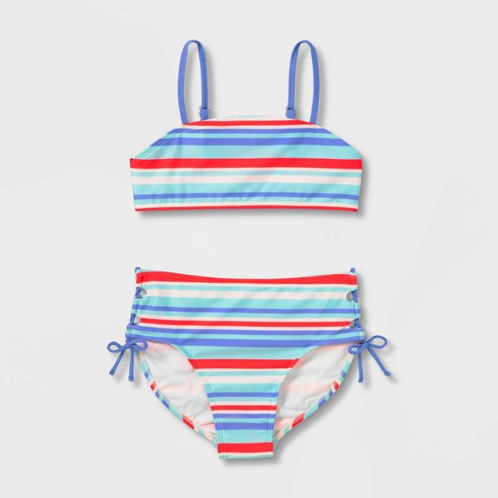 Girls' Boat's Striped 2pc Bikini Set - Art Class Xs, Blue/blue/red