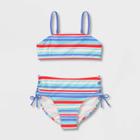 Girls' Boat's Striped 2pc Bikini Set - Art Class Xs, Blue/blue/red