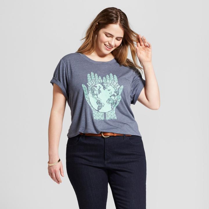 Women's Plus Size In Your Hands Short Sleeve Crew Neck T-shirt - Modern Lux - Navy