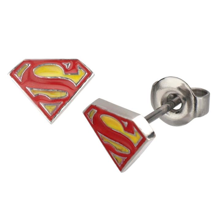 Dc Comics Superman Logo Stainless Steel And Epoxy Stud Earrings - Red/yellow, Adult Unisex