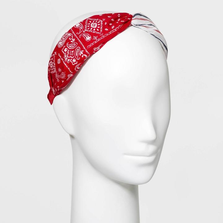 No Brand Americana Twist-front And Stripe Print Headband