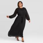 Women's Plus Size Long Sleeve Smocked Dress - Ava & Viv Black X