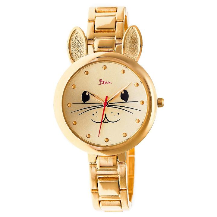 Boum Hotesse Ladies Rabbit Accented Bracelet Watch - Gold