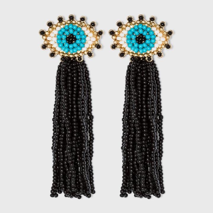 Sugarfix By Baublebar Beaded Evil Eye Tassel Drop Earrings - Black