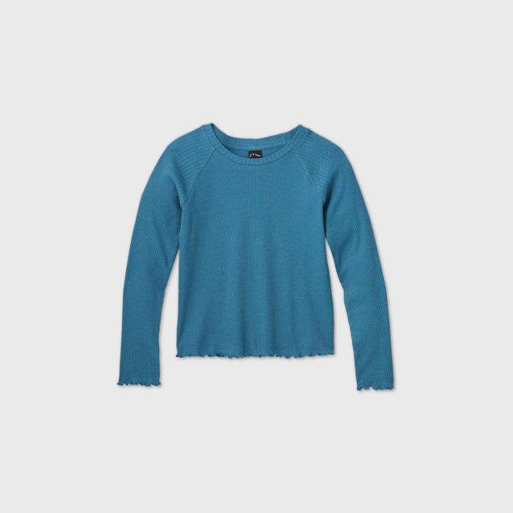 Girls' Raglan Pointelle Long Sleeve T-shirt - Art Class Blue