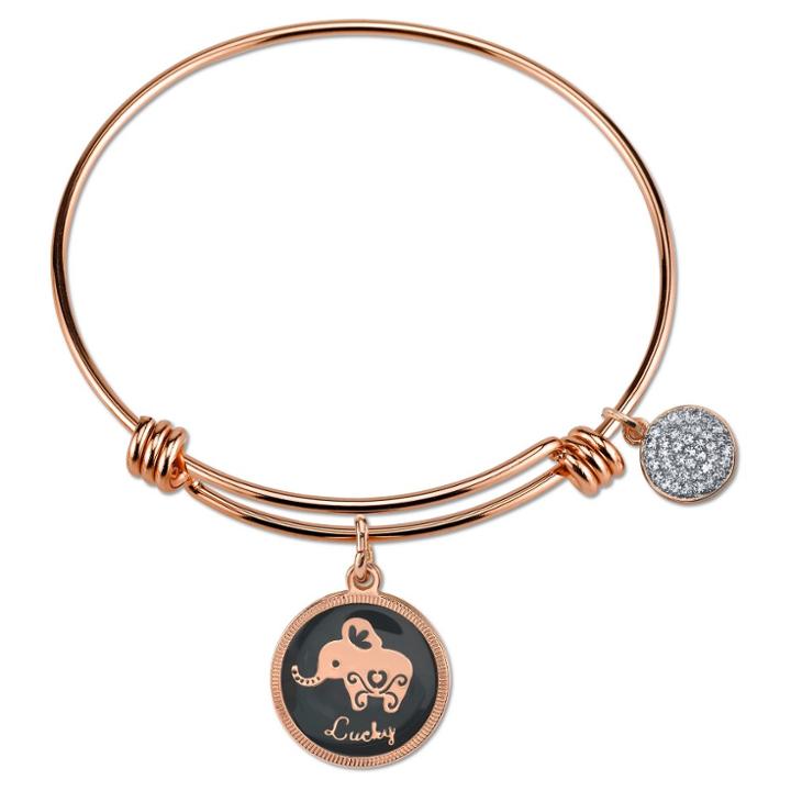 Distributed By Target Women's Stainless Steel Lucky Elephant Expandable Bracelet - Rose Gold