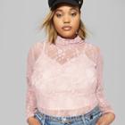 Target Women's Plus Size Long Sleeve Sheer Lace Turtleneck - Wild Fable Mauve (pink)