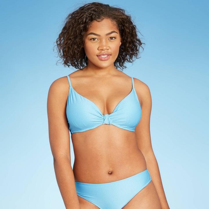 Women's Knot-front Textured Triangle Bikini Top - Shade & Shore