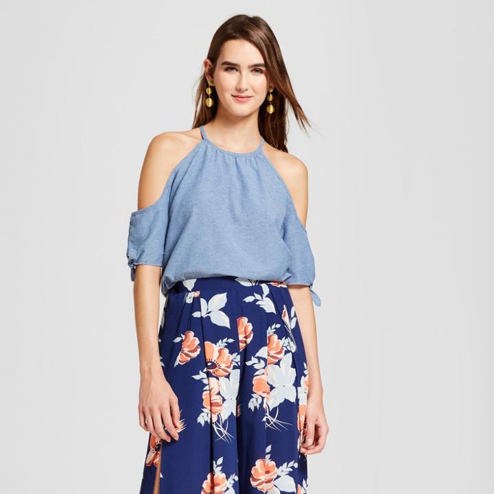 Women's Cold Shoulder Tie Sleeve Top - Love @ First Sight (juniors') - Blue
