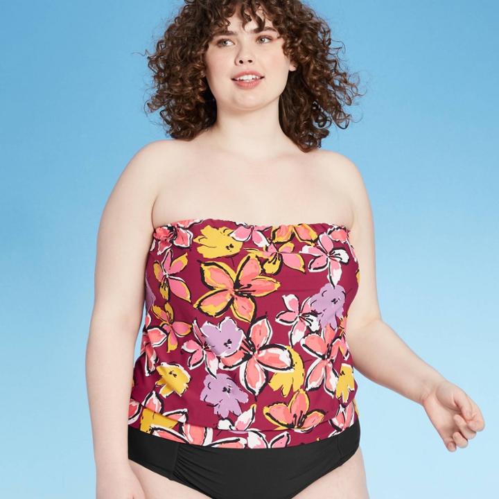 Women's Plus Blouson Tankini Top - Sea Angel Floral 1x, Women's,