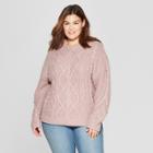 Women's Plus Size Long Sleeve Cable Detail Pullover Sweater - Universal Thread Purple
