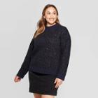 Women's Plus Size Leopard Print Long Sleeve Mock Turtleneck Pullover Sweater - Universal Thread Navy X, Blue