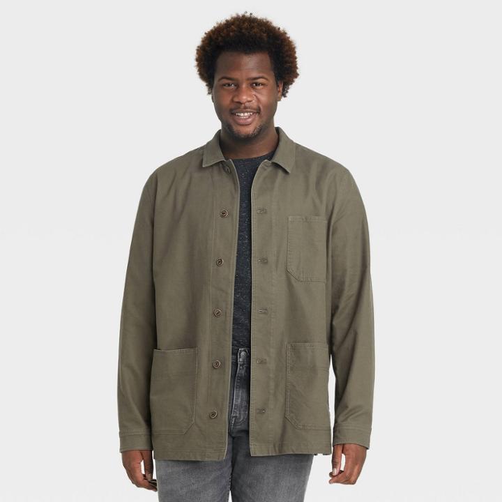 Men's Tall Standard Fit Stretch Canvas Chore Jacket - Goodfellow & Co Olive