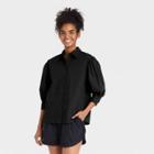 Women's Puff Elbow Sleeve Button-down Shirt - Who What Wear Black